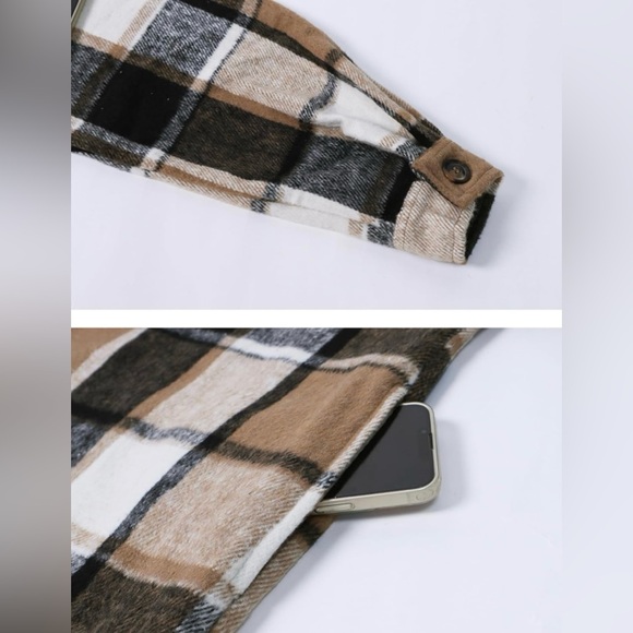 Women's Casual Lapel Button Down Long Plaid Shacket Brown (Various Sizes)- NWT - Picture 7 of 8
